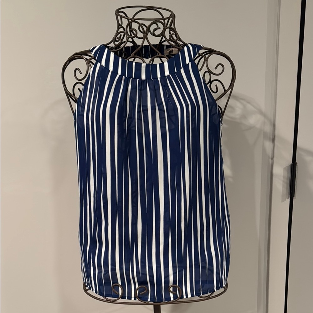 Banana Republic Navy and White Striped Open Back Top